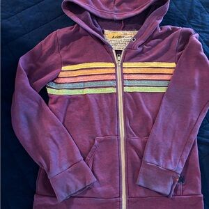 Aviator Nation Kids Purple Zip Hoodie with Pastel Stripes PLAY CONDITION